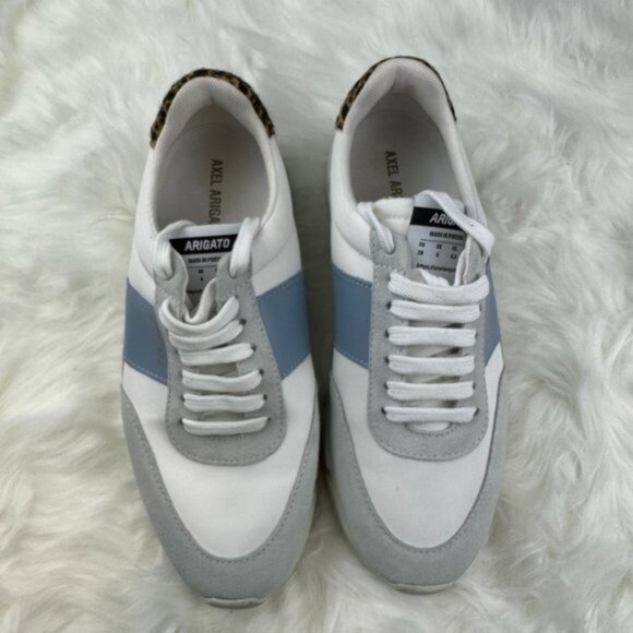 Axel Arigato Genesis Low Top Sneaker in White/Dusty Blue/Leopard - Picture 5 of 9